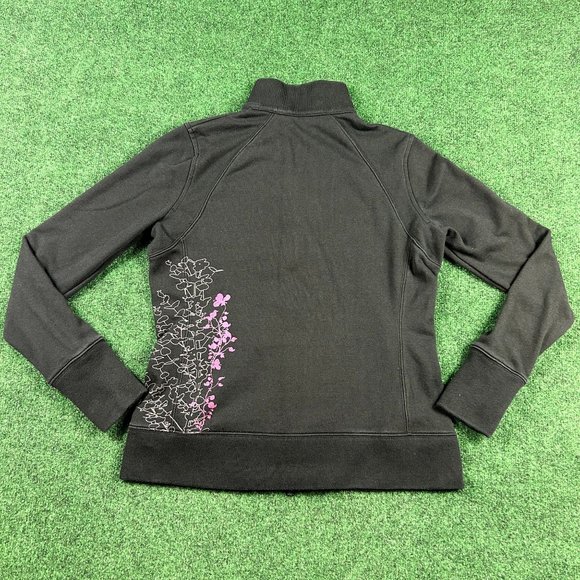 REI Co Op Black Full Zip Pink Floral Print on Back Womens‎ Size Medium - Picture 2 of 8
